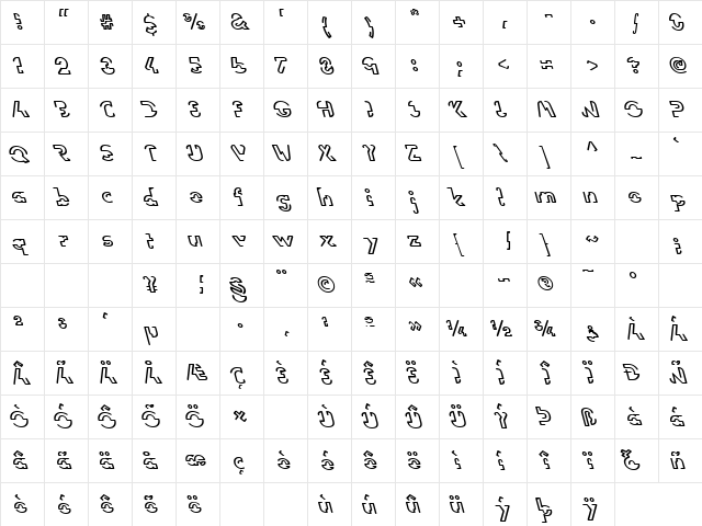 LTVision Back Regular  glyph index
