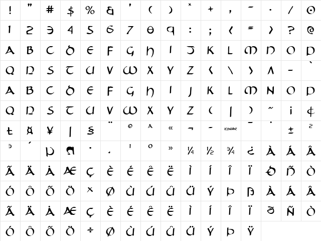 Tristram Regular  glyph index
