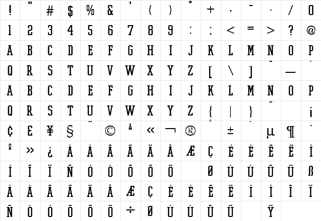 Ivy League Regular  glyph index