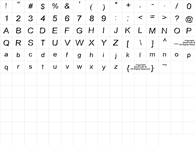 Carbonized Timber Regular  glyph index