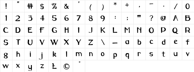 Boroway Regular  glyph index