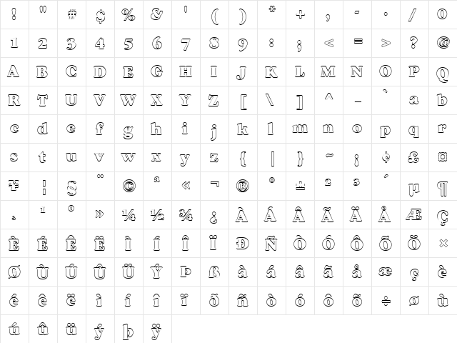 FZ ROMAN 34 HOLLOW Normal  glyph index