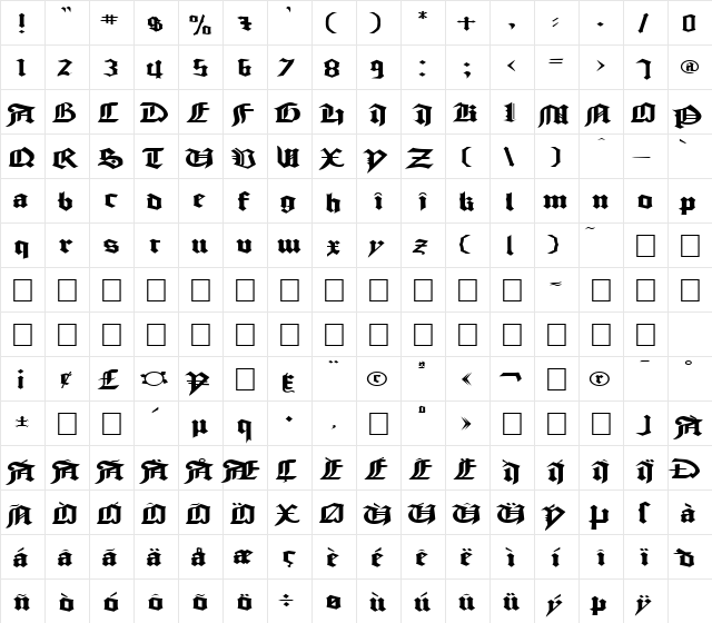 FZ GOTHIC 3 EX Normal  glyph index