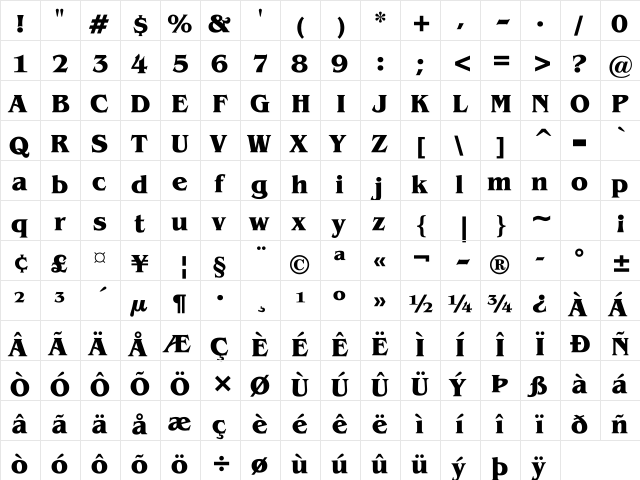 UKIJ Esliye Qara Regular  glyph index