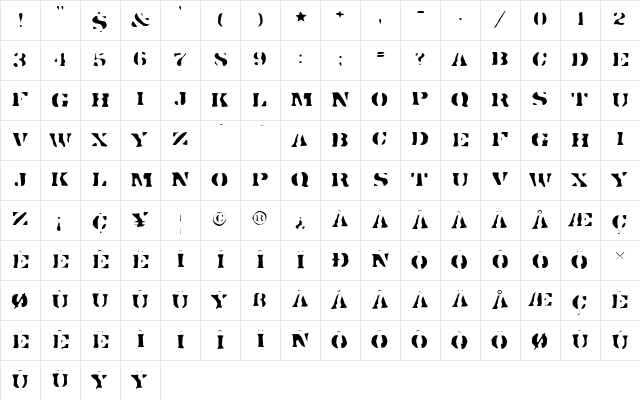 DirtyBakersDozen Gaunt Regular  glyph index