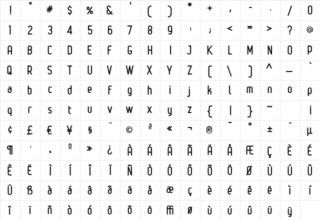 LegerBold Regular  glyph index