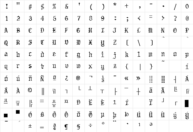 TORSHOLMA Regular  glyph index