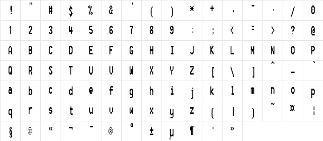 FixSysC Regular  glyph index