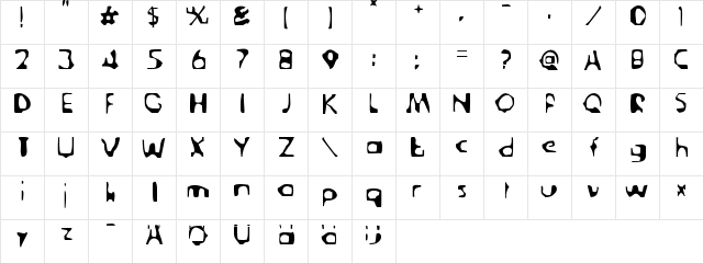 Deranged Tabloid Regular  glyph index