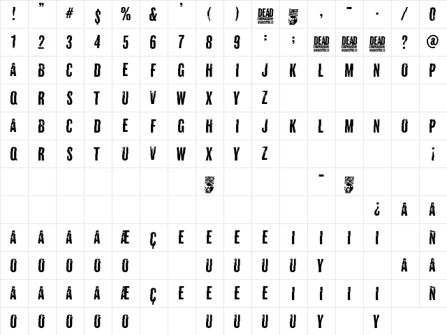 Dead Corporation Regular  glyph index
