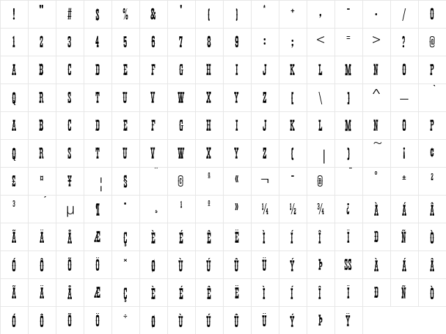 Thunderbird D Regular  glyph index