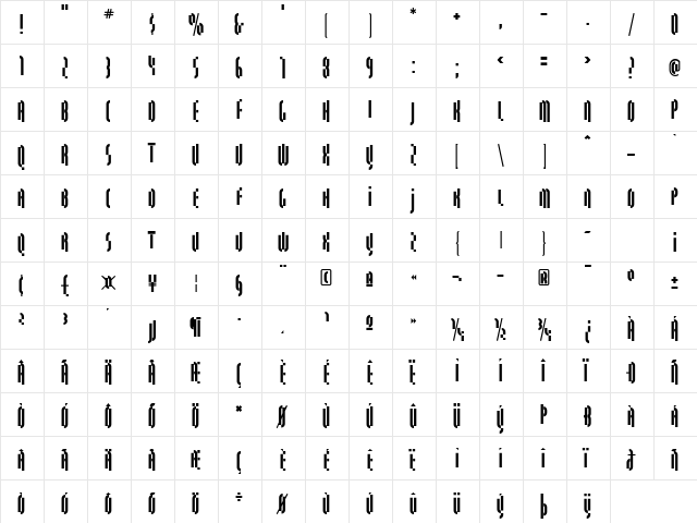 QuasariaLL Bold  glyph index