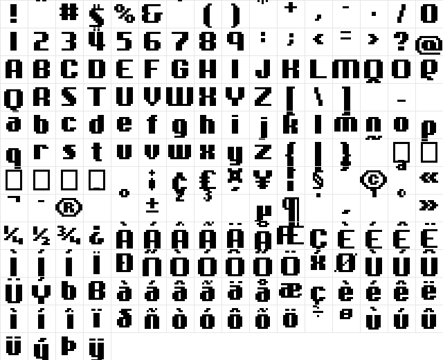 01Energetix Regular  glyph index