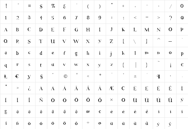FiddlestixSolid Regular  glyph index