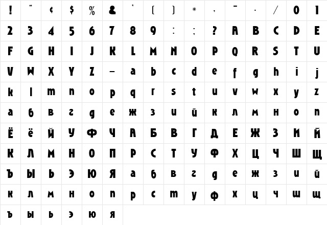 RoslinGothic_DG Bold  glyph index