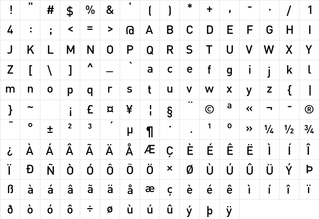 DINPro-Medium Regular  glyph index