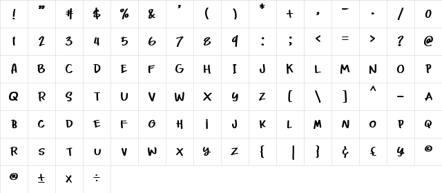 Chocky Font Regular  glyph index