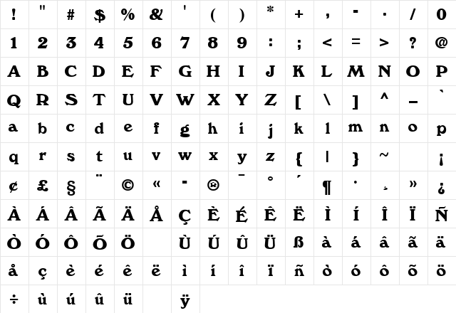 Windsor Regular  glyph index