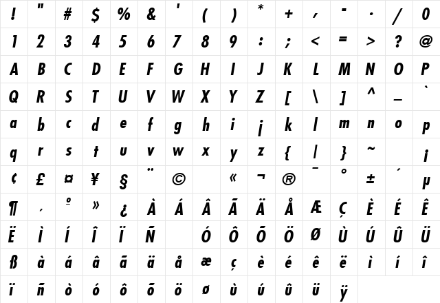 KudosBlackCondSSK Italic  glyph index