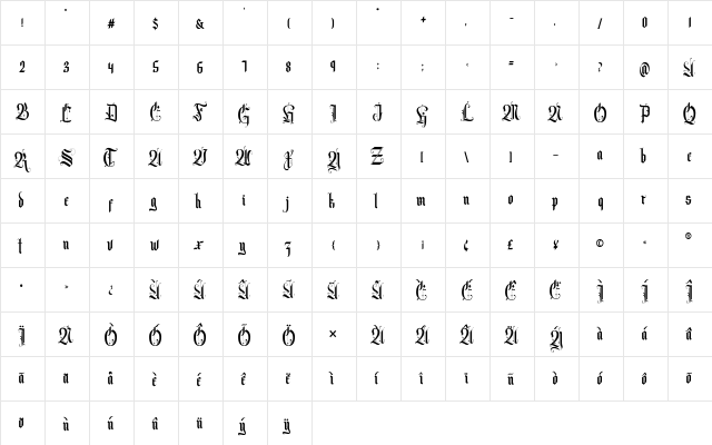 Volantis Regular  glyph index