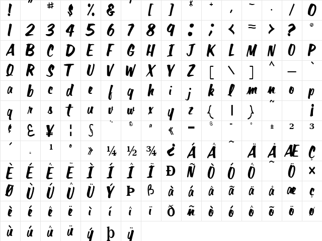 Dana Regular  glyph index