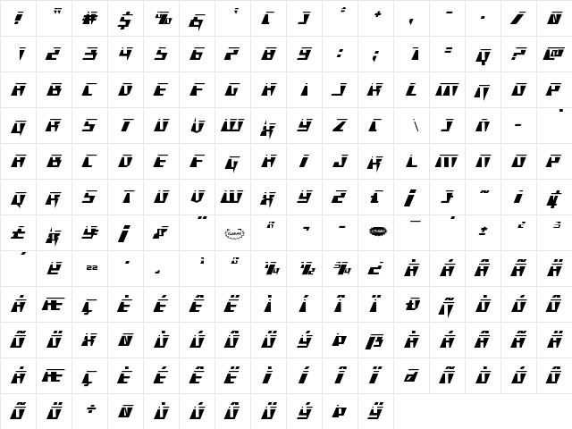 X-Racer Laser Regular  glyph index