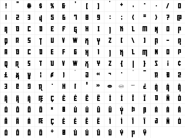Danger Flight Condensed Condensed  glyph index