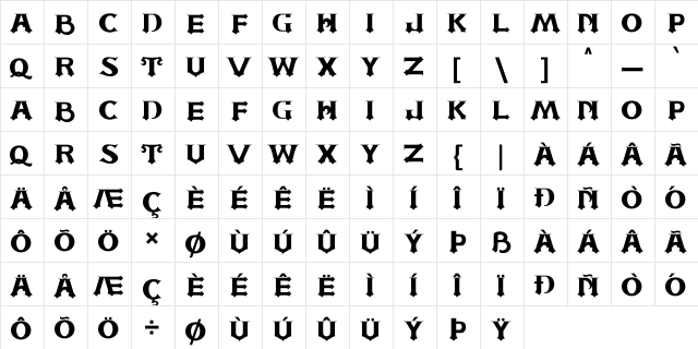 ASTONE ROYAL Regular  glyph index