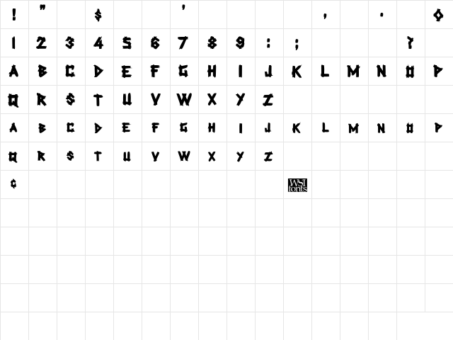 PlanksDisplayCaps Bold  glyph index