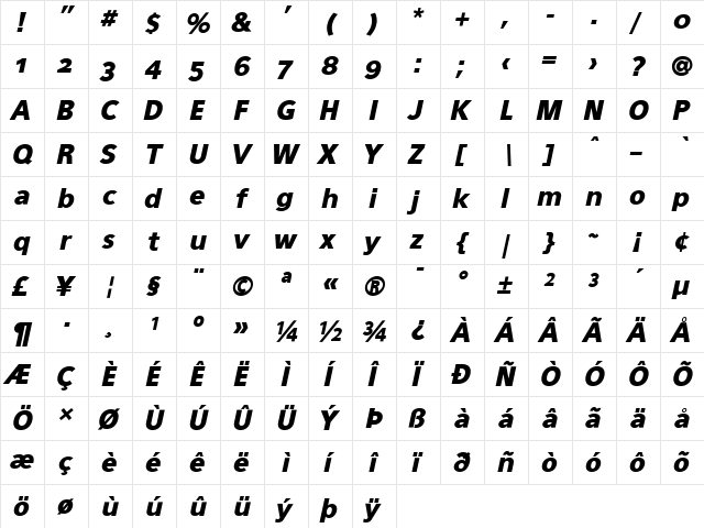 Eau Sans Black Old-styled Figures Oblique  glyph index