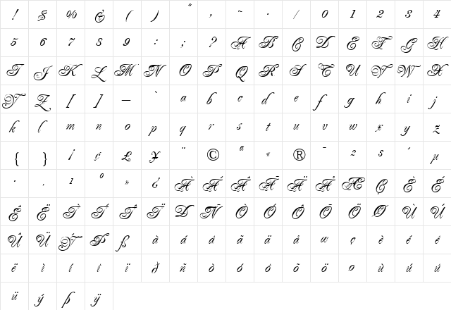 Poppl-Residenz Italic  glyph index