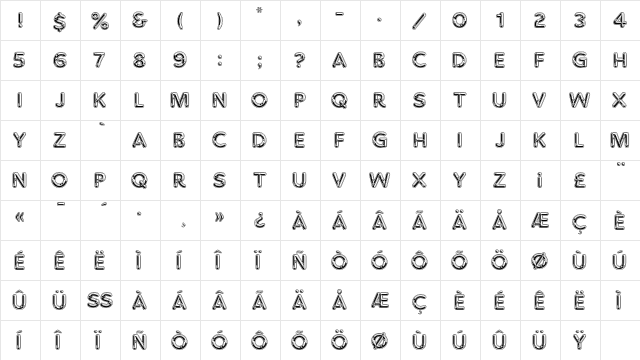ChromiumOneEF Regular  glyph index