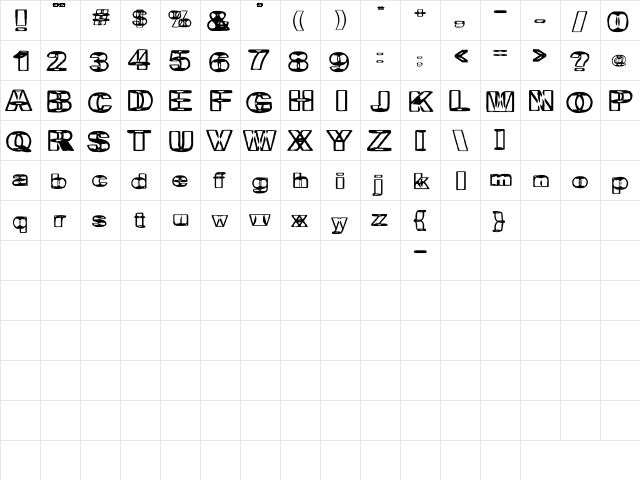 Britney in a Blender Regular  glyph index