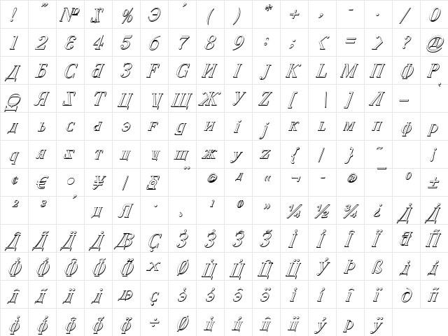 Cyberia Shadow Italic Shadow Italic  glyph index