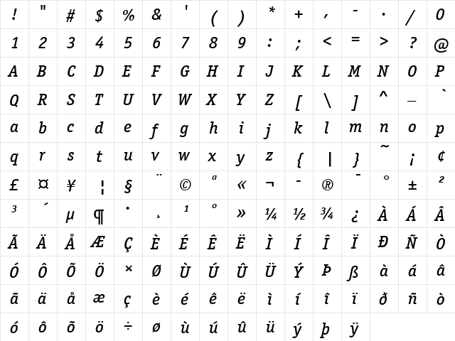 OfficinaSerITCMedium Italic  glyph index