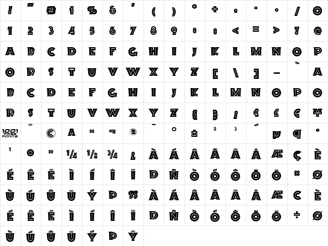 Orion Radio NF Regular  glyph index