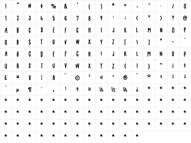 Filmgoer DEMO Regular  glyph index