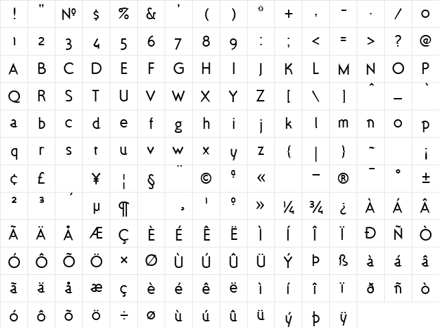 Ottomat Regular  glyph index