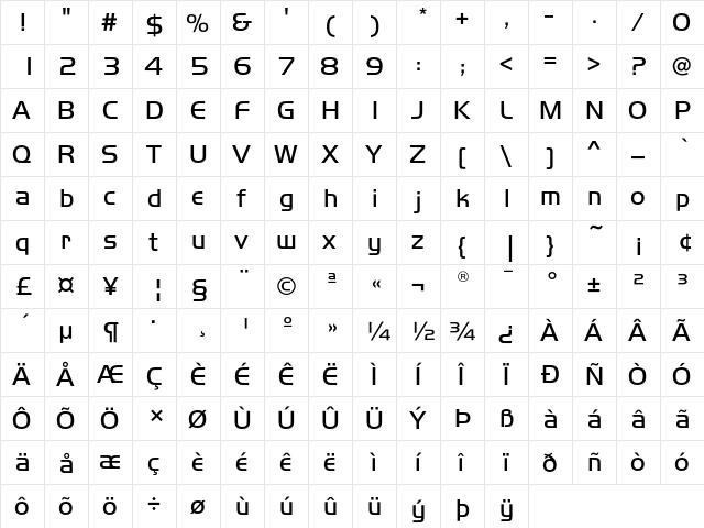 HandelGothicEF Light  glyph index