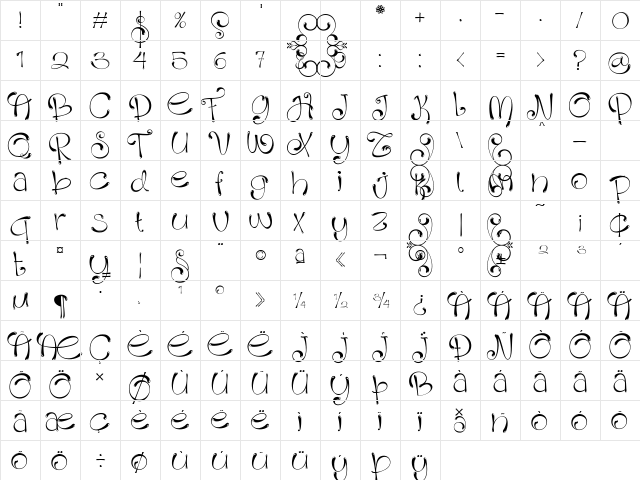 Holin Jusi Regular  glyph index