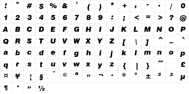 Swis721Greek Blk BT Black Inclined  glyph index
