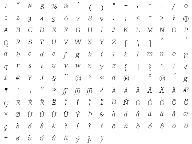 FreightMicro LightItalic  glyph index