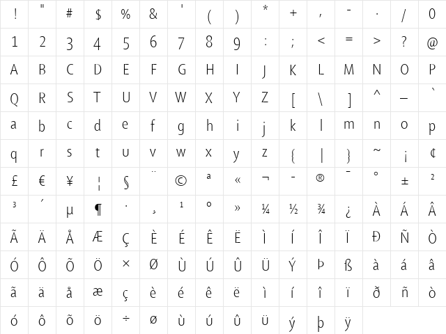 Shaker Regular  glyph index
