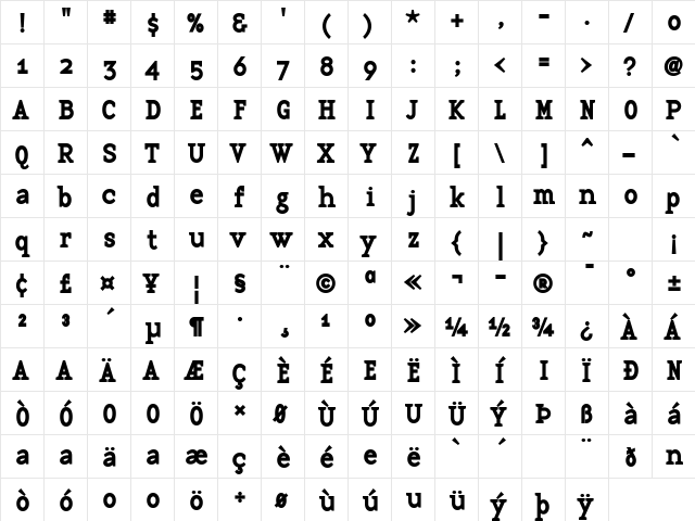 BaseTwelveSerif, Bold Regular  glyph index