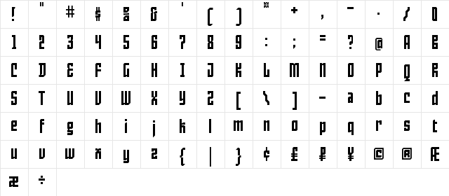 Glagol Rock Regular  glyph index