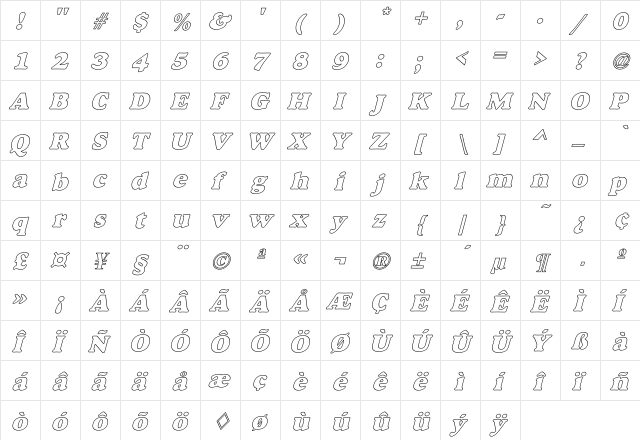 Alexuss Heavy Holl_I Italic  glyph index