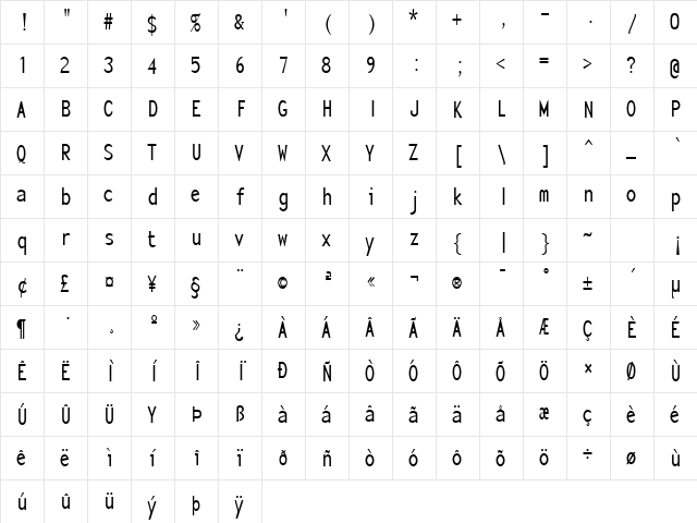 FZ BASIC 23 COND Normal  glyph index