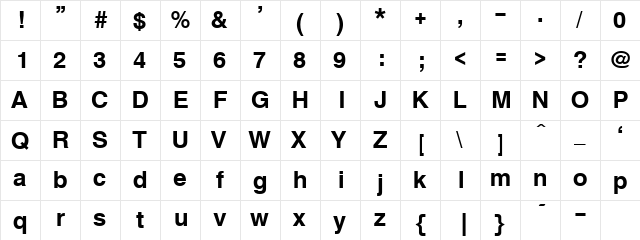 TxFntB8 Regular  glyph index