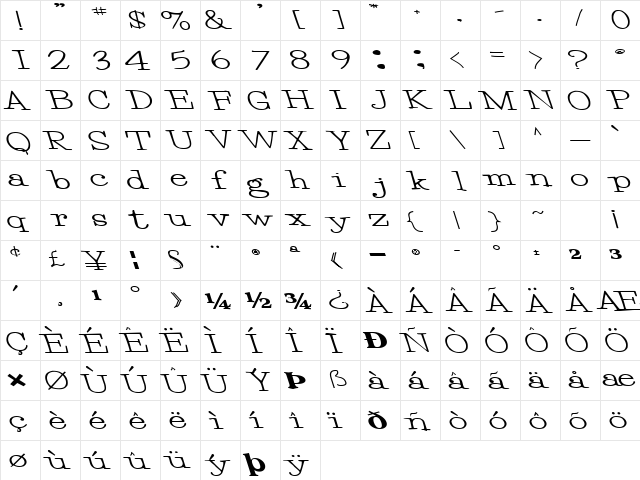 EggBeater86 Bold  glyph index