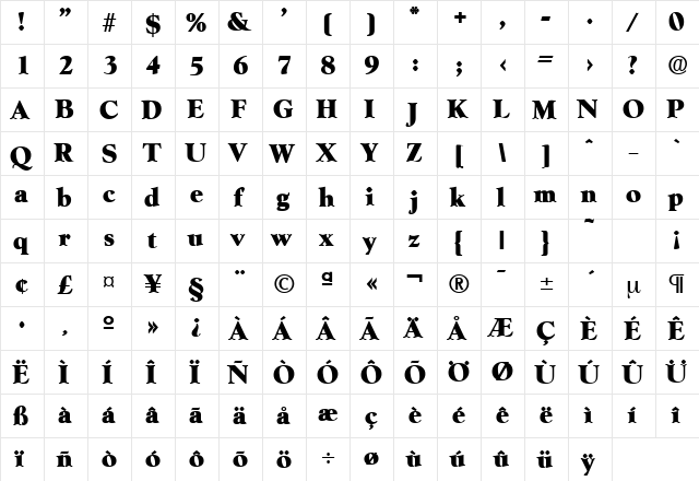 Goudy-Serial-Heavy Regular  glyph index